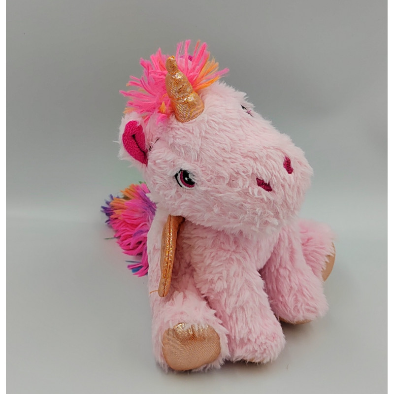Peluche licorne rose bleu vert jaune arc en ciel FIZZY