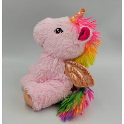 Peluche licorne rose bleu vert jaune arc en ciel FIZZY