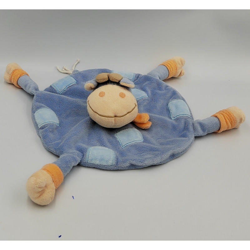 Doudou plat rond vache girafe bleu orange KIMBALOO