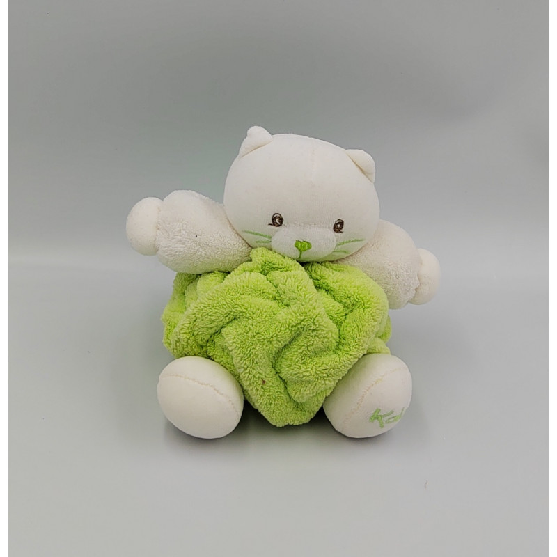 Doudou chat plume vert blanc KALOO