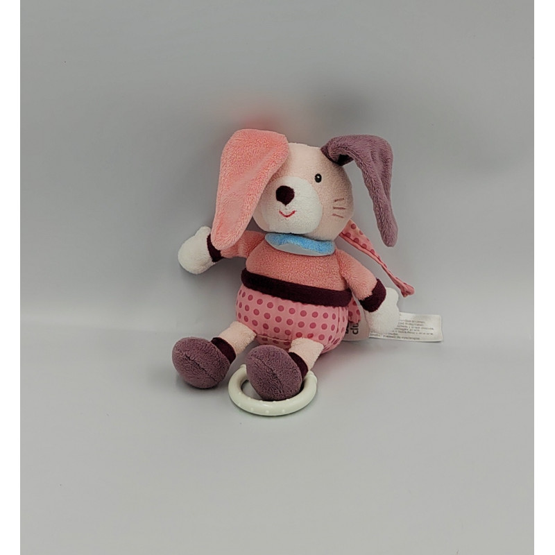 Doudou musical lapin rose prune bleu BABY CLUB