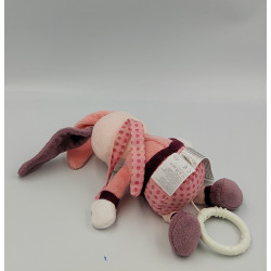 Doudou musical lapin rose prune bleu BABY CLUB