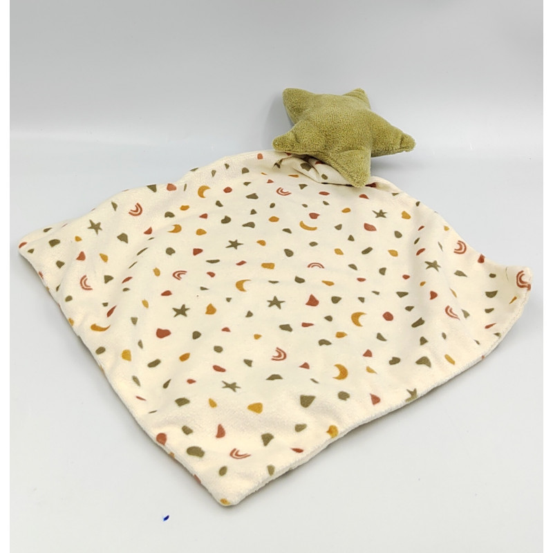 Doudou étoile mouchoir beige vert marron blanc ZEEMAN