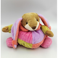 Doudou lapin boule rose vert mauve rouge MAXITA