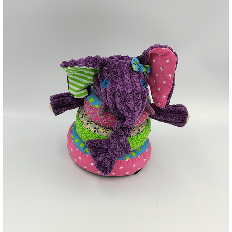 Jeu d'éveil pyramide anneaux doudou éléphant violet Sandykilos DEGLINGOS