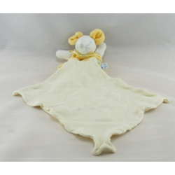 Doudou souris jaune vert avec mouchoir SUCRE D'ORGE