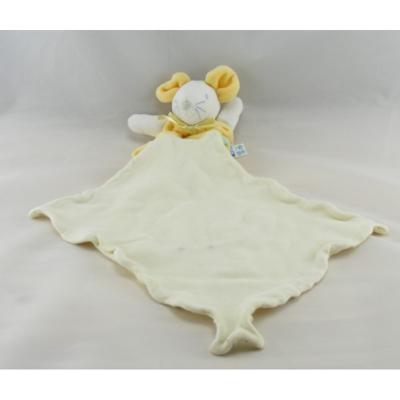 Doudou souris jaune vert avec mouchoir SUCRE D'ORGE