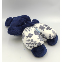 Ancienne peluche lapin bleu marine blanc poissons NOUNOURS