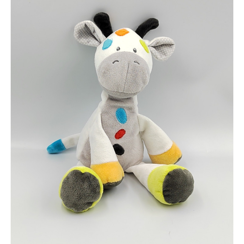 Doudou girafe vache blanc gris bleu rouge jaune orange DOUKIDOU