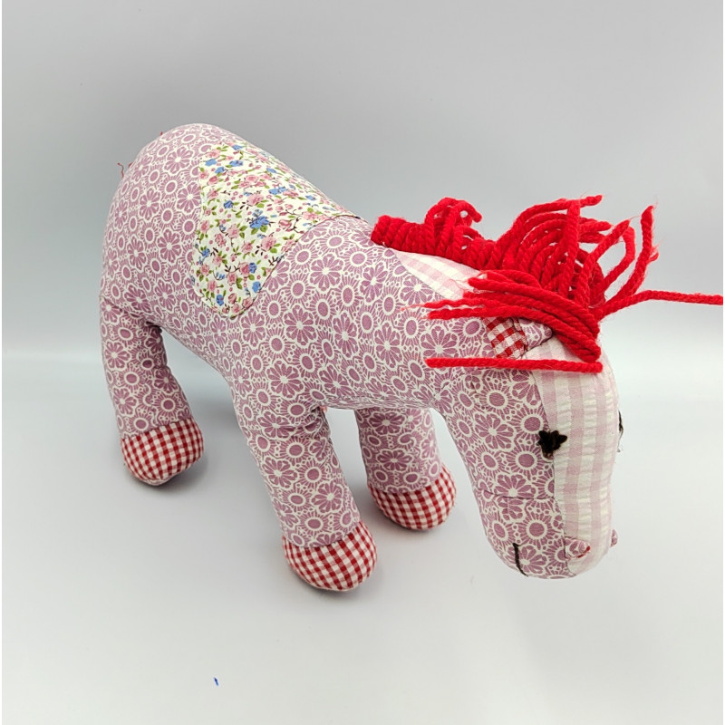 Doudou peluche cheval jument rose rouge fleurs STERNTALER