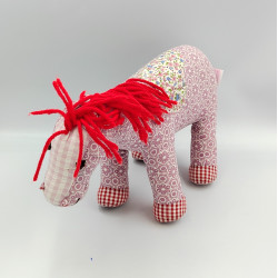 Doudou peluche cheval jument rose rouge fleurs RICE
