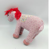 Doudou peluche cheval jument rose rouge fleurs RICE