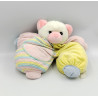 Doudou peluche ours jaune bleu rose jaune blanc rayures CARREFOUR
