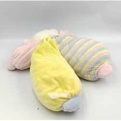Doudou peluche ours jaune bleu rose jaune blanc rayures CARREFOUR