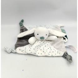 Doudou plat lapin blanc gris bleu rayé pois étoiles OBAIBI