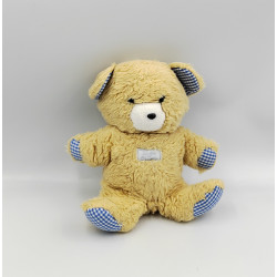 DOUDOU OURS BEIGE VICHY BLEU TARTINE ET CHOCOLAT