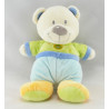Doudou plat rond ours bleu vert jaune coeur NICOTOY