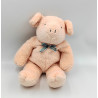 Doudou peluche cochon rose noeud bleu