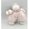 Doudou poupée lutin blanc rose carreaux JACADI