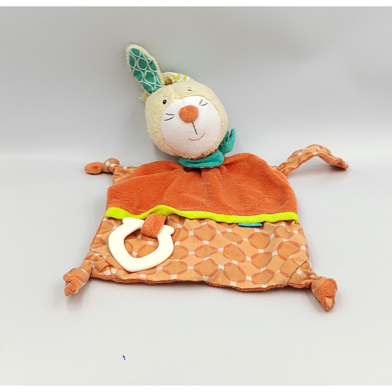 Doudou plat lapin orange bleu vert BABYSUN