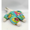 Ancien doudou peluche lapin blanc bleu vert rose abeille coccinelle