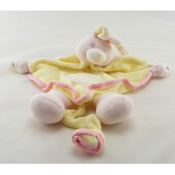 Doudou plat lapin jaune rose empreinte GIPSY