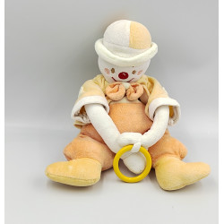 Doudou Clown jaune vert orange anneau Sucre d'orge