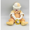 Doudou Clown jaune vert orange anneau Sucre d'orge