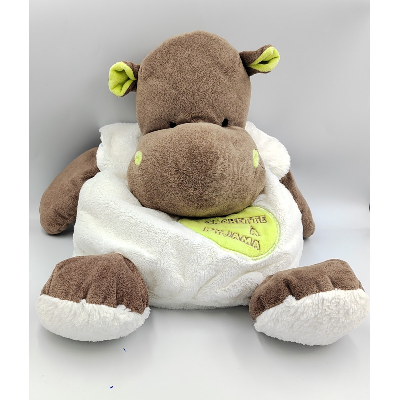 Doudou hippopotame blanc marron vert Ma cachette à pyjama BABY NAT