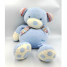 Grand Doudou ours bleu écharpe rayé BABYSUN