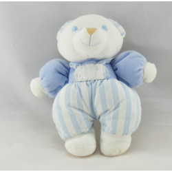 Doudou lapin blanc salopette rayé bleu TARTINE ET CHOCOLAT