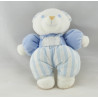 Doudou lapin blanc salopette rayé bleu TARTINE ET CHOCOLAT