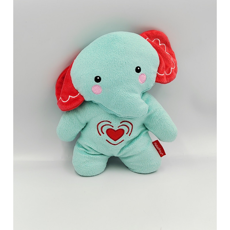 Doudou musical vibrant éléphant bleu coeur rouge FISHER PRICE