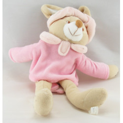 Doudou lapin jaune beige col vert fleur GERCA