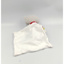 Doudou ours gris rouge violet jaune mouchoir Cajou SUCRE D'ORGE