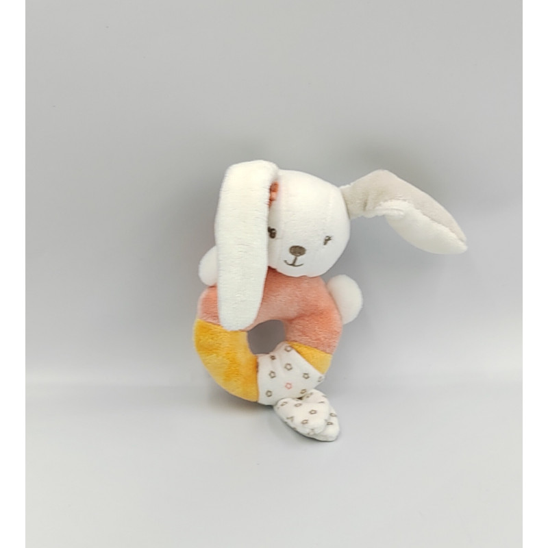Doudou hochet lapin blanc orange rose étoiles NATTOU