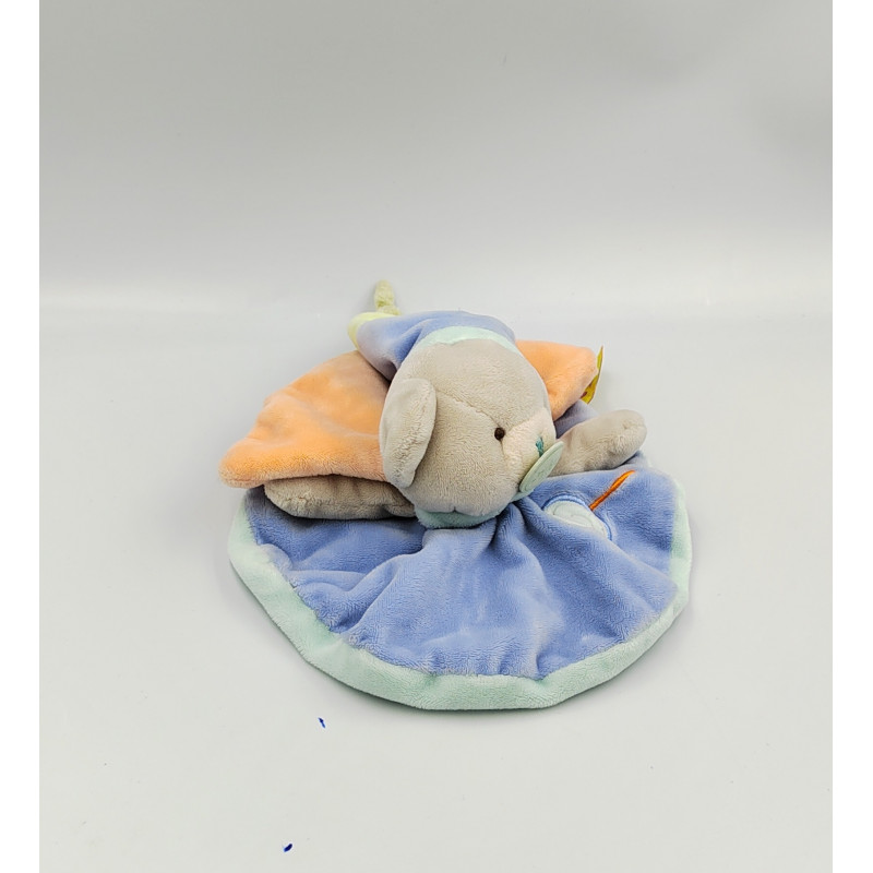 Doudou plat rond ours gris bleu orange vert Gourmandise BABY NAT