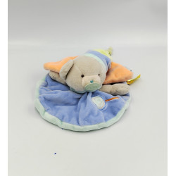 Doudou plat rond ours gris bleu orange vert Gourmandise BABY NAT