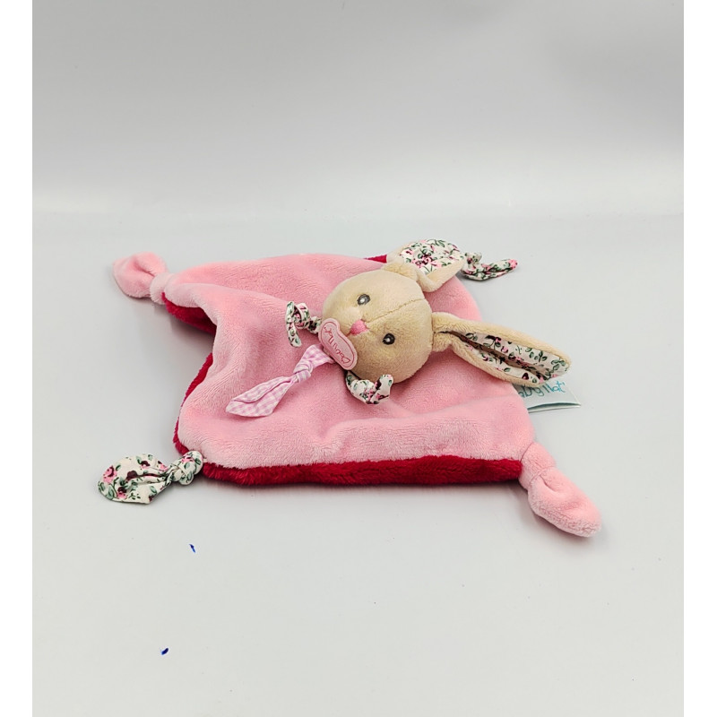 Doudou plat carré lapin fushia rose BABY NAT