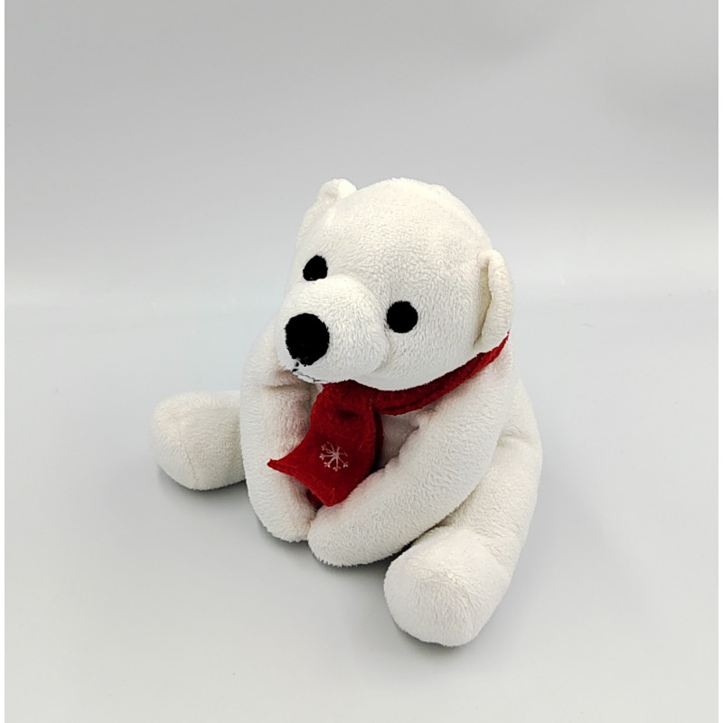 Doudou ours blanc écharpe rouge Courtepaille