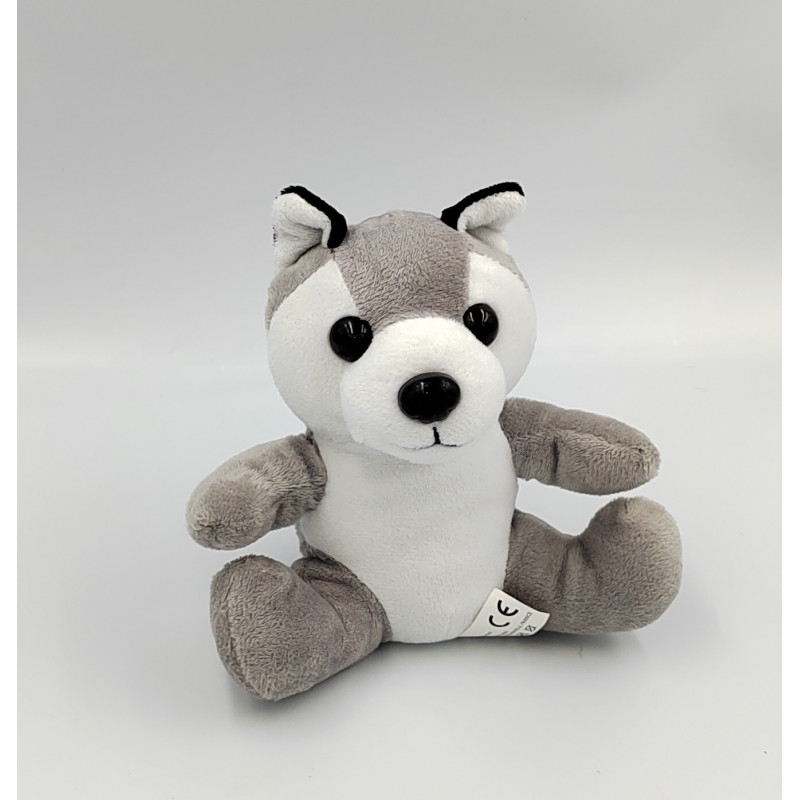 Doudou chien husky loup gris blanc noir RPC