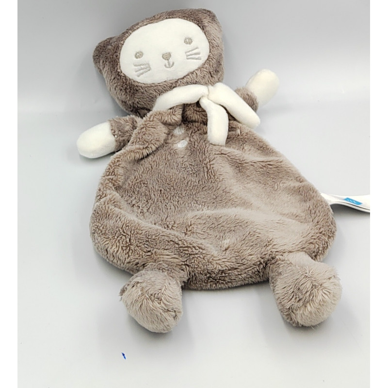 Doudou plat chat marron gris blanc OBAIBI