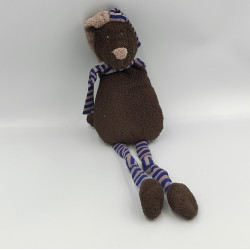 Doudou lapin marron bleu marine rayé BOUT'CHOU BOUTCHOU