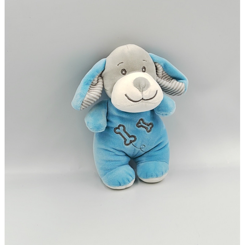 Doudou chien bleu blanc gris os TOM & KIDDY TOMKIDS