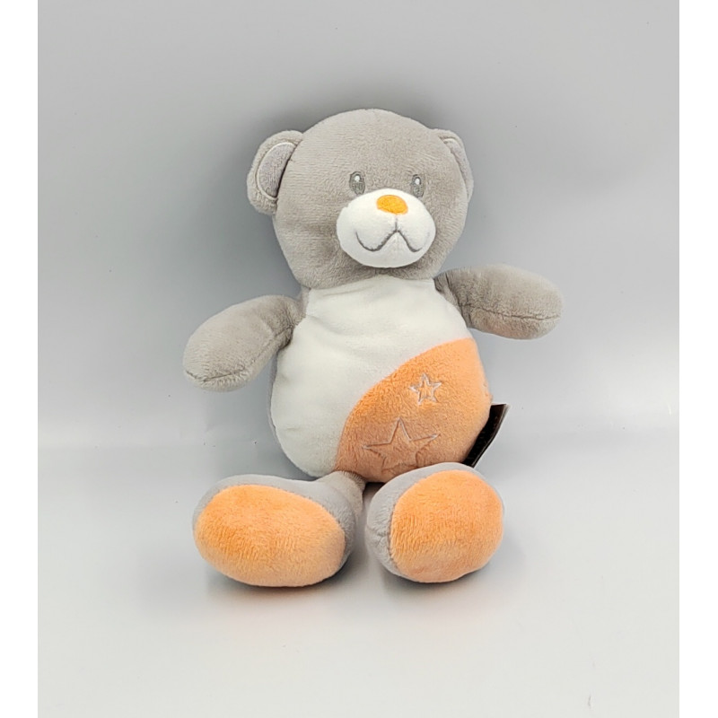 Doudou ours blanc orange gris TOM & ZOE