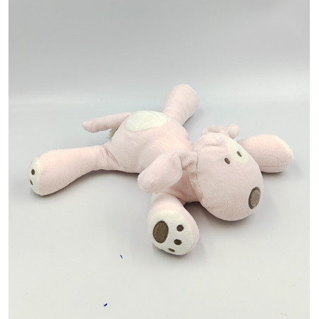 Doudou chien couché rose cocard blanc OBAIBI