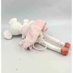Doudou musical souris rose blanche fleurs oiseau avec bébé TEX