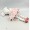 Doudou musical souris rose blanche fleurs oiseau avec bébé TEX
