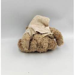 Peluche ours marron gilet capuche beige LOUISE MANSEN