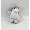 Ancien Doudou peluche lapin boule bleu blanc vichy NOUNOURS